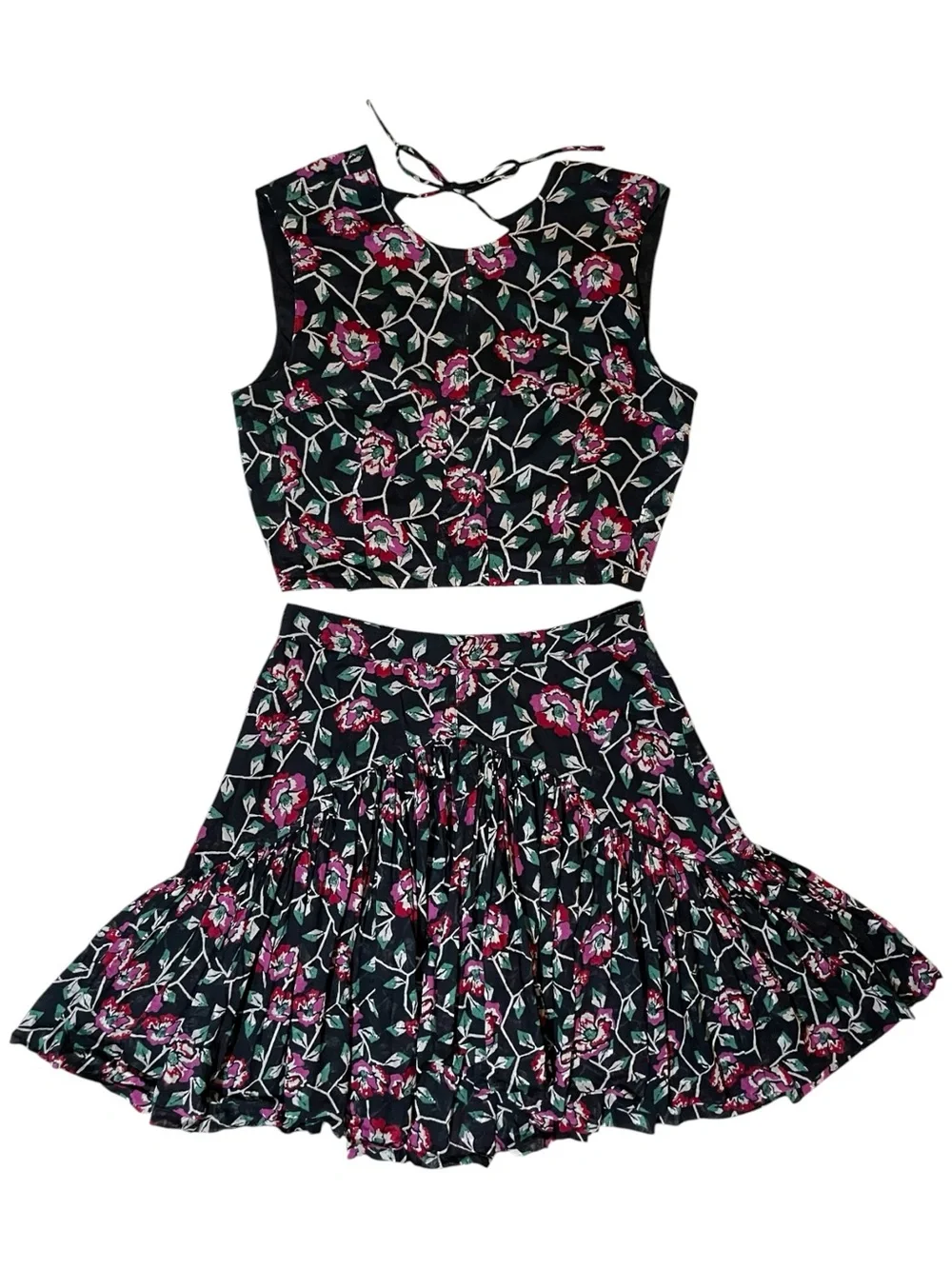 Matching Floral Crop Top & Skirt Set Medium